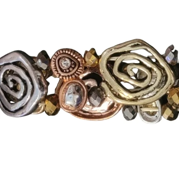 Vintage bracelets 2 copper tone metal abalone stretchy art noveau - Picture 9 of 14